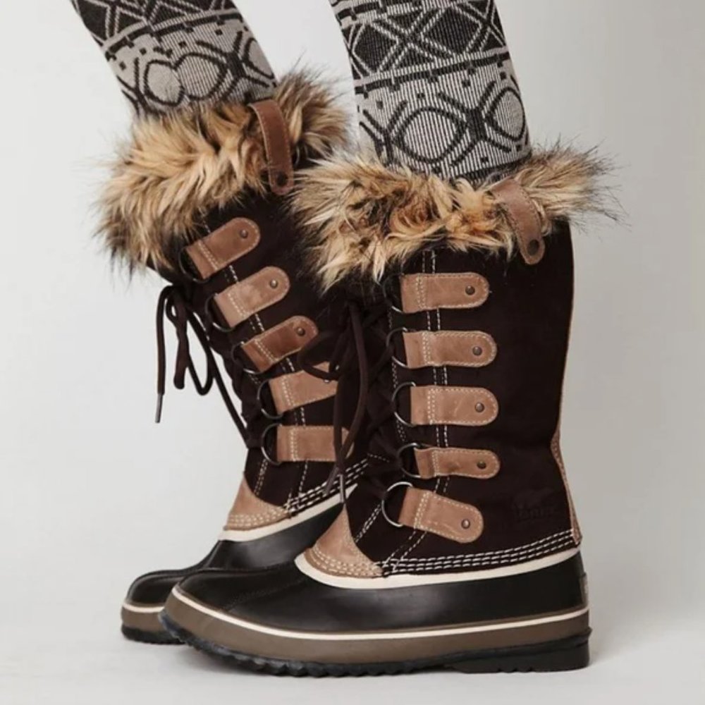 Sorel Joan of Arctic Tall Winter Snow Boots Brown Suede Leather Fur Waterproof